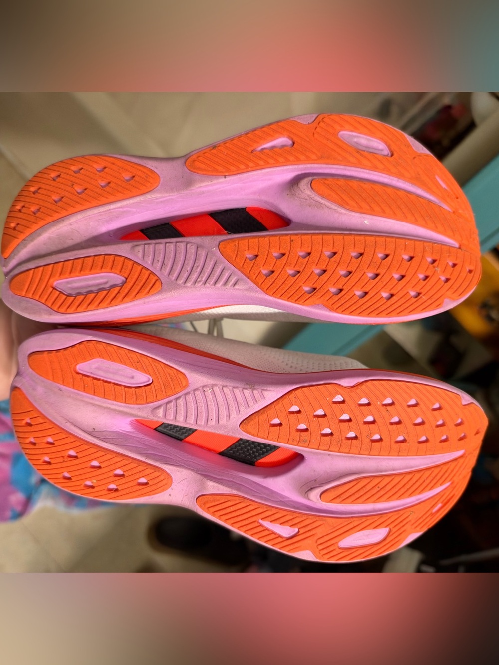 Hoka One One Women's White Running Shoes with Pink and Orange Accents - Picture 2 of 3